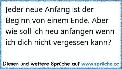 Jeder neue Anfang ist der Beginn von einem Ende. Aber wie soll ich neu anfangen wenn ich dich nicht vergessen kann?