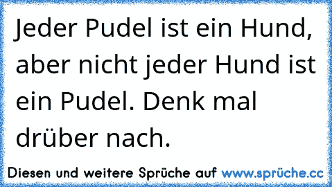 Jeder Pudel ist ein Hund, aber nicht jeder Hund ist ein Pudel. Denk mal drüber nach.