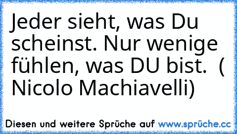 Jeder sieht, was Du scheinst. Nur wenige fühlen, was DU bist.  ( Nicolo Machiavelli)