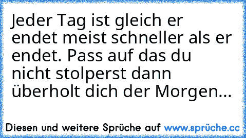 Jeder Tag ist gleich er endet meist schneller als er endet. Pass auf das du nicht stolperst dann überholt dich der Morgen...