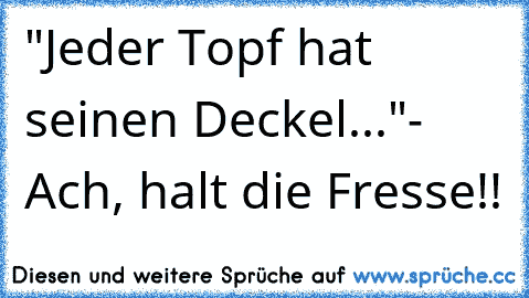 "Jeder Topf hat seinen Deckel..."- Ach, halt die Fresse!!