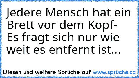 Jedere Mensch hat ein Brett vor dem Kopf- Es fragt sich nur wie weit es entfernt ist...