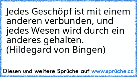 Jedes Geschöpf ist mit einem anderen verbunden, und jedes Wesen wird durch ein anderes gehalten. (Hildegard von Bingen)