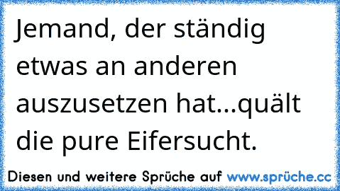 Jemand, der ständig etwas an anderen auszusetzen hat...quält die pure Eifersucht.