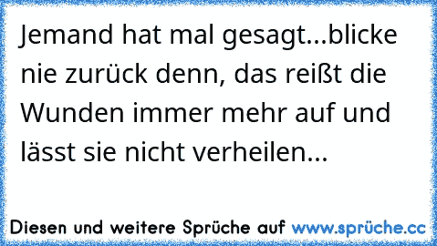 Jemand hat mal gesagt...blicke nie zurück denn, das reißt die Wunden immer mehr auf und lässt sie nicht verheilen...