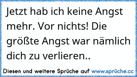 Jetzt hab ich keine Angst mehr. Vor nichts! Die größte Angst war nämlich dich zu verlieren..