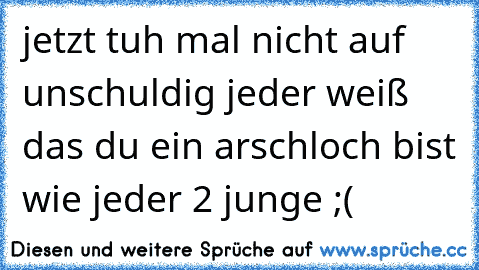 jetzt tuh mal nicht auf unschuldig jeder weiß das du ein arschloch bist wie jeder 2 junge ;(