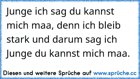 Junge ich sag du kannst mich maa, denn ich bleib stark und darum sag ich Junge du kannst mich maa.