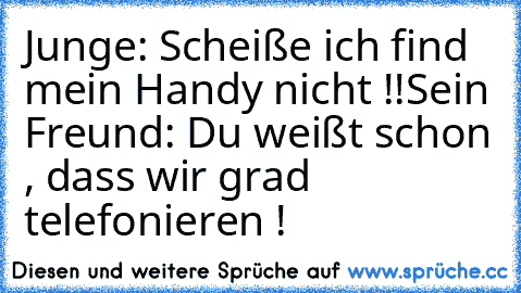 Junge: Scheiße ich find mein Handy nicht !!
Sein Freund: Du weißt schon , dass wir grad telefonieren !