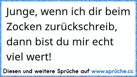 Junge, wenn ich dir beim Zocken zurückschreib, dann bist du mir echt viel wert!