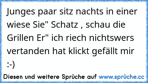 Junges paar sitz nachts in einer wiese Sie" Schatz , schau die Grillen Er" ich riech nichts
wers vertanden hat klickt gefällt mir :-)