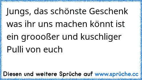 Jungs, das schönste Geschenk was ihr uns machen könnt ist ein groooßer und kuschliger Pulli von euch ♥