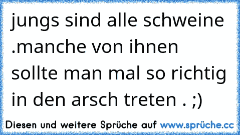 jungs sind alle schweine .
manche von ihnen sollte man mal so richtig in den arsch treten . ;)