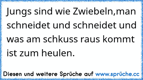 Jungs sind wie Zwiebeln,
man schneidet und schneidet und was am schkuss raus kommt ist zum heulen.