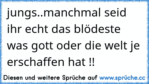 jungs..manchmal seid ihr echt das blödeste was gott oder die welt je erschaffen hat !!