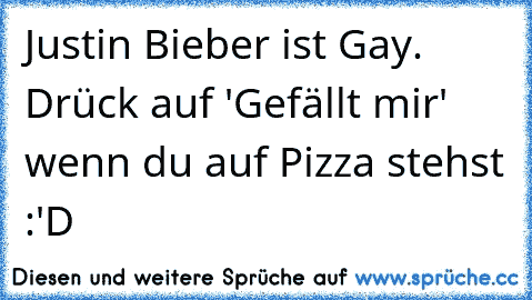 Justin Bieber ist Gay. Drück auf 'Gefällt mir' wenn du auf Pizza stehst :'D