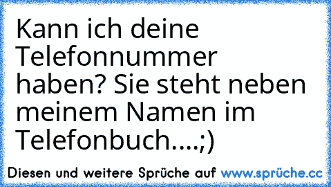 Kann ich deine Telefonnummer haben? Sie steht neben meinem Namen im Telefonbuch....;)