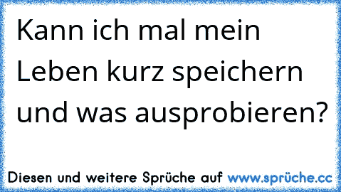 Kann ich mal mein Leben kurz speichern und was ausprobieren?