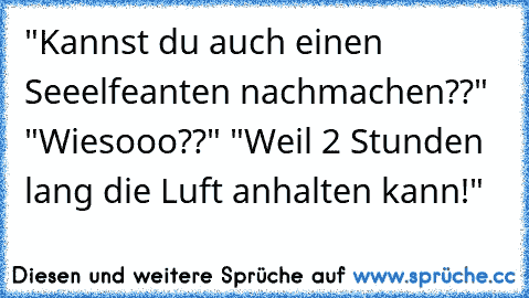 "Kannst du auch einen Seeelfeanten nachmachen??" "Wiesooo??" "Weil 2 Stunden lang die Luft anhalten kann!"