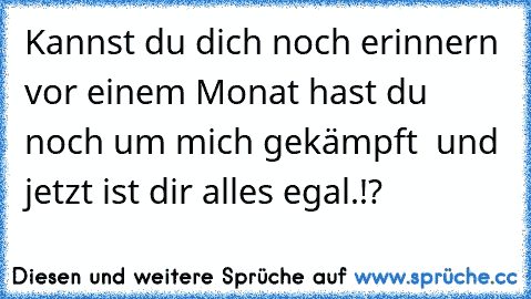 Kannst du dich noch erinnern vor einem Monat hast du noch um mich gekämpft  und jetzt ist dir alles egal.!?