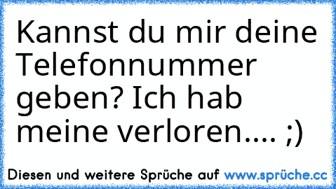 Kannst du mir deine Telefonnummer geben? Ich hab meine verloren.... ;)