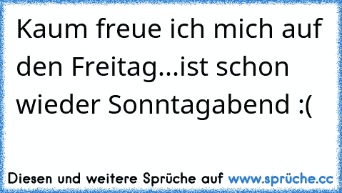 Kaum freue ich mich auf den Freitag...ist schon wieder Sonntagabend :(