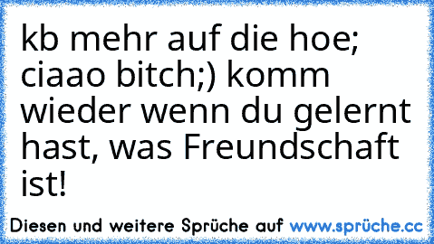 kb mehr auf die hoe; ciaao bitch;) komm wieder wenn du gelernt hast, was Freundschaft ist!