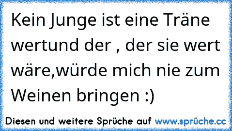 Kein Junge ist eine Träne wert
und der , der sie wert wäre,
würde mich nie zum Weinen bringen 
:)