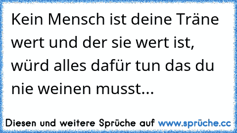 Kein Mensch ist deine Träne wert und der sie wert ist, würd alles dafür tun das du nie weinen musst...