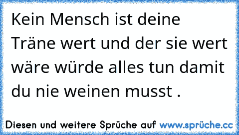 Kein Mensch ist deine Träne wert und der sie wert wäre würde alles tun damit du nie weinen musst .