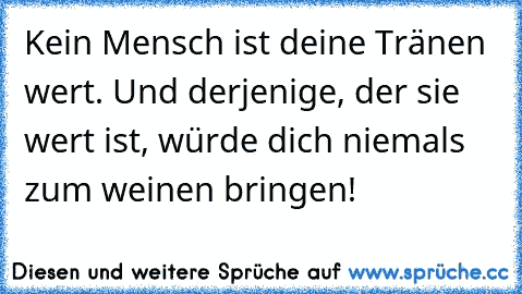 Kein Mensch ist deine Tränen wert. Und derjenige, der sie wert ist, würde dich niemals zum weinen bringen!