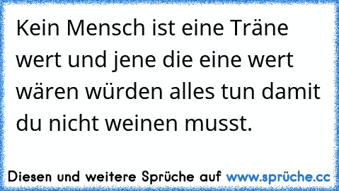 Kein Mensch ist eine Träne wert und jene die eine wert wären würden alles tun damit du nicht weinen musst.