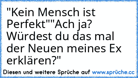 "Kein Mensch ist Perfekt"
"Ach ja? Würdest du das mal der Neuen meines Ex erklären?"