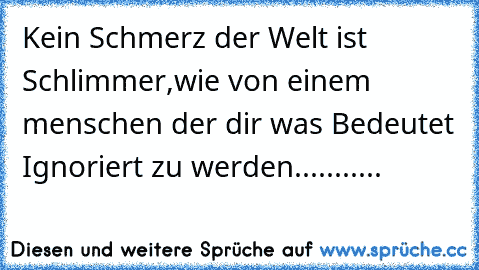 Kein Schmerz der Welt ist Schlimmer,wie von einem menschen der dir was Bedeutet Ignoriert zu werden...........