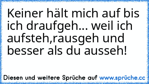 Keiner hält mich auf bis ich draufgeh... weil ich aufsteh,rausgeh und besser als du ausseh!  ♥