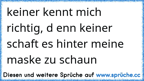 keiner kennt mich richtig, d enn keiner schaft es hinter meine maske zu schaun