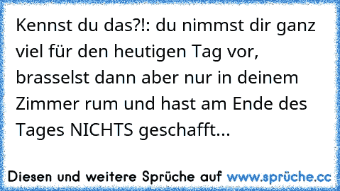 Kennst du das?!: du nimmst dir ganz viel für den heutigen Tag vor, brasselst dann aber nur in deinem Zimmer rum und hast am Ende des Tages NICHTS geschafft...