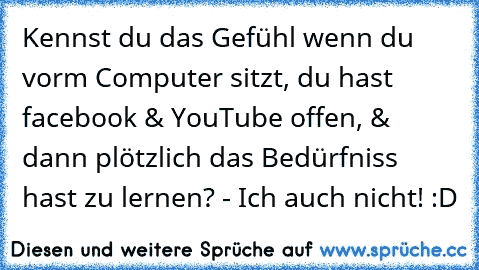 Kennst du das Gefühl wenn du vorm Computer sitzt, du hast facebook & YouTube offen, & dann plötzlich das Bedürfniss hast zu lernen? - Ich auch nicht! :D