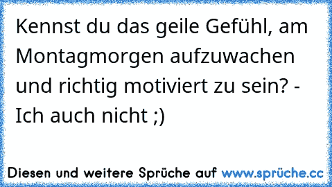 Kennst du das geile Gefühl, am Montagmorgen aufzuwachen und richtig motiviert zu sein? - Ich auch nicht ;)