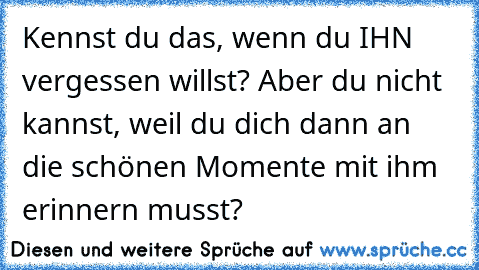 Kennst du das, wenn du IHN vergessen willst? Aber du nicht kannst, weil du dich dann an die schönen Momente mit ihm erinnern musst?
♥