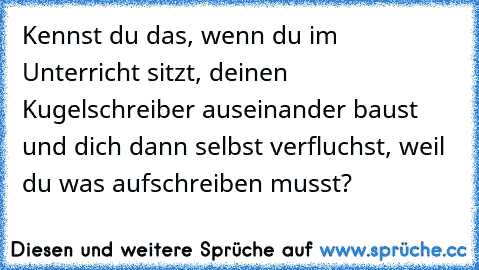 Kennst du das, wenn du im Unterricht sitzt, deinen Kugelschreiber auseinander baust und dich dann selbst verfluchst, weil du was aufschreiben musst?