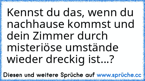 Kennst du das, wenn du nachhause kommst und dein Zimmer durch misteriöse umstände wieder dreckig ist...?