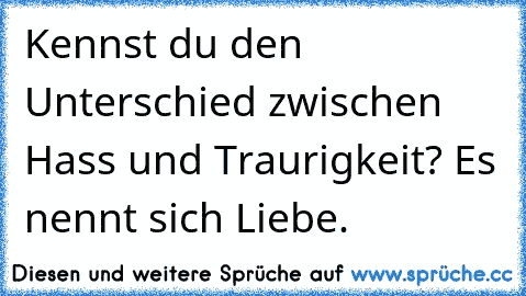 Kennst du den Unterschied zwischen Hass und Traurigkeit? Es nennt sich Liebe.