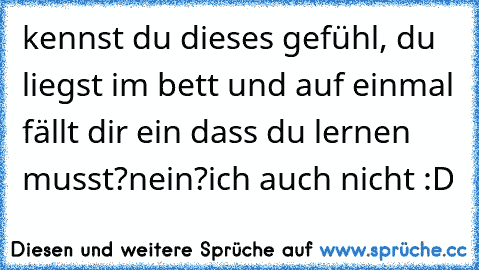 kennst du dieses gefühl, du liegst im bett und auf einmal fällt dir ein dass du lernen musst?
nein?
ich auch nicht :D