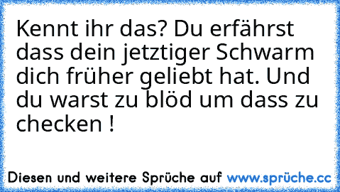 Kennt ihr das? Du erfährst dass dein jetztiger Schwarm dich früher geliebt hat. Und du warst zu blöd um dass zu checken !