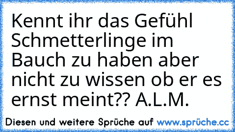 Kennt ihr das Gefühl Schmetterlinge im Bauch zu haben aber nicht zu wissen ob er es ernst meint?? A.L.M.