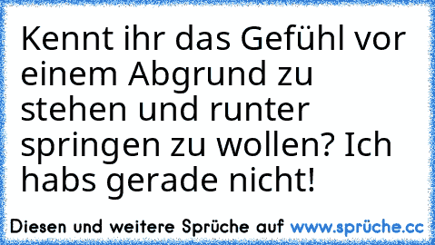 Kennt ihr das Gefühl vor einem Abgrund zu stehen und runter springen zu wollen? Ich hab´s gerade nicht!