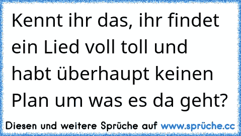 Kennt ihr das, ihr findet ein Lied voll toll und habt überhaupt keinen Plan um was es da geht?