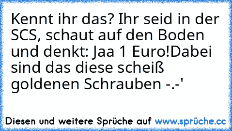 Kennt ihr das? Ihr seid in der SCS, schaut auf den Boden und denkt: Jaa 1 Euro!
Dabei sind das diese scheiß goldenen Schrauben -.-'