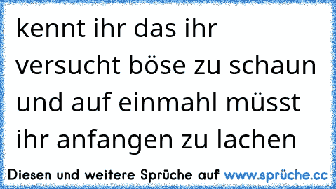 kennt ihr das ihr versucht böse zu schaun und auf einmahl müsst ihr anfangen zu lachen